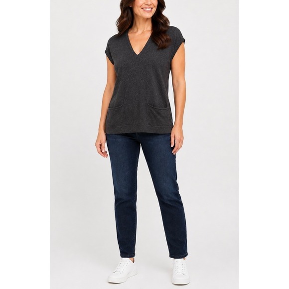 J. Jill Sweaters - J. Jill Sweater Vest Womens Small Marled Gray Silk Cotton V-Neck Pockets Classic